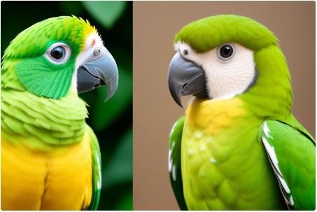 Male vs Female, green cheek conure.