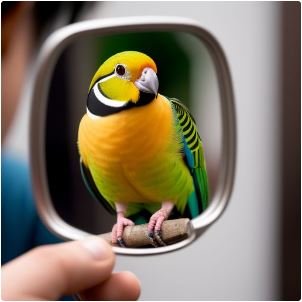 Quaker parakeet watching himself in mirror.