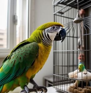Senegal Parrot in Apartment - A charming Senegal parrot perched in its cage, adding vibrancy to apartment living.
