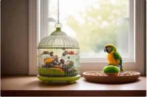 Diet and cage for yellow sided green cheek conure.