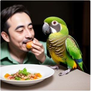 Green cheeked conure diet: feeding with care giver.