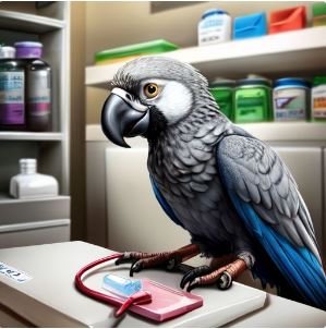 Health checkup for African Grey parrot.