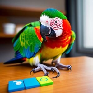 A colorful parrot solving a puzzle..