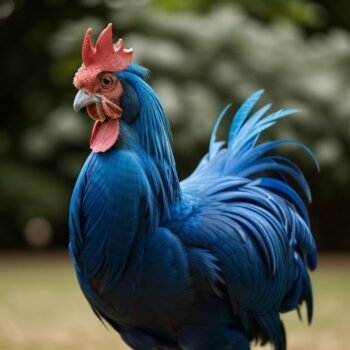 Blue leghorn rooster.
