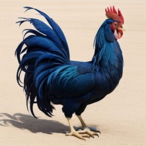 Blue leghorn rooster appearance.